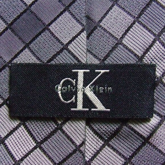 Calvin Klein tie silver gray square pattern silk necktie shades grey metallic - Picture 5 of 10